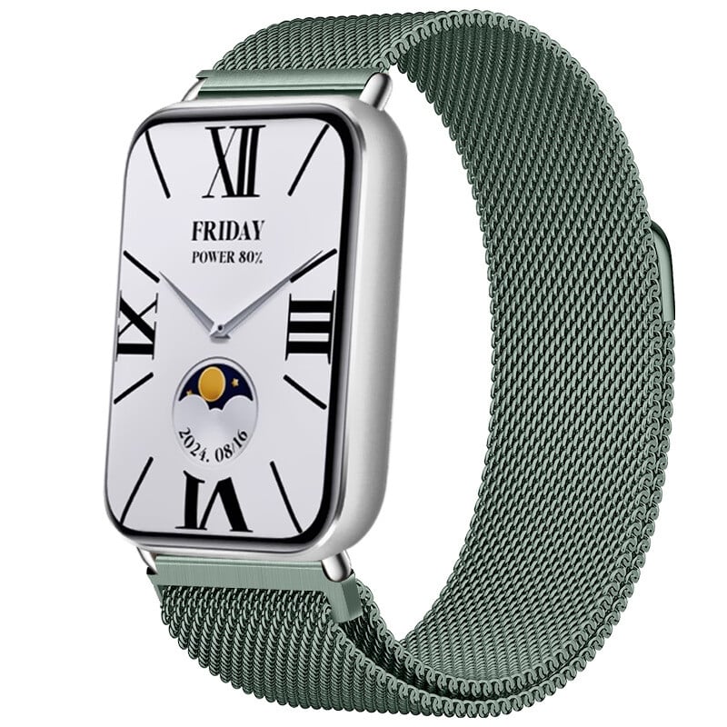 Suderinamas su „Xiaomi Mi Band 9/10 Pro“ magnetiniu nerūdijančio plieno dirželiu, pagamintu iš Milano medžiagos, skirtu „Redmi Watch 6“.