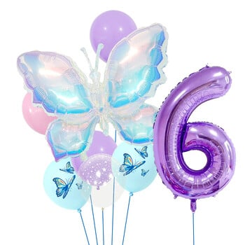 Džiunglių drugelių balionų rinkinys, 32 colių, violetinis rinkinys vaikų gimtadieniams ir darželio dekoracijoms bei fotografijos reikmenims