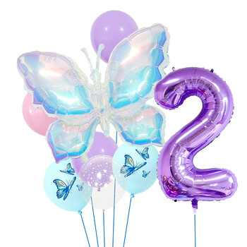 Džiunglių drugelių balionų rinkinys, 32 colių, violetinis rinkinys vaikų gimtadieniams ir darželio dekoracijoms bei fotografijos reikmenims