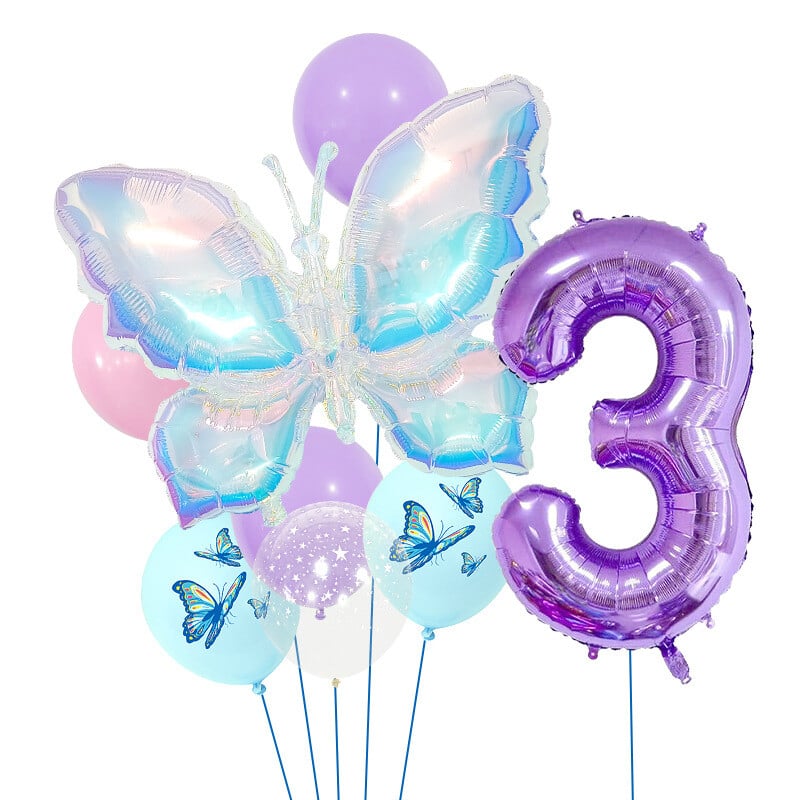 Džiunglių drugelių balionų rinkinys, 32 colių, violetinis rinkinys vaikų gimtadieniams ir darželio dekoracijoms bei fotografijos reikmenims