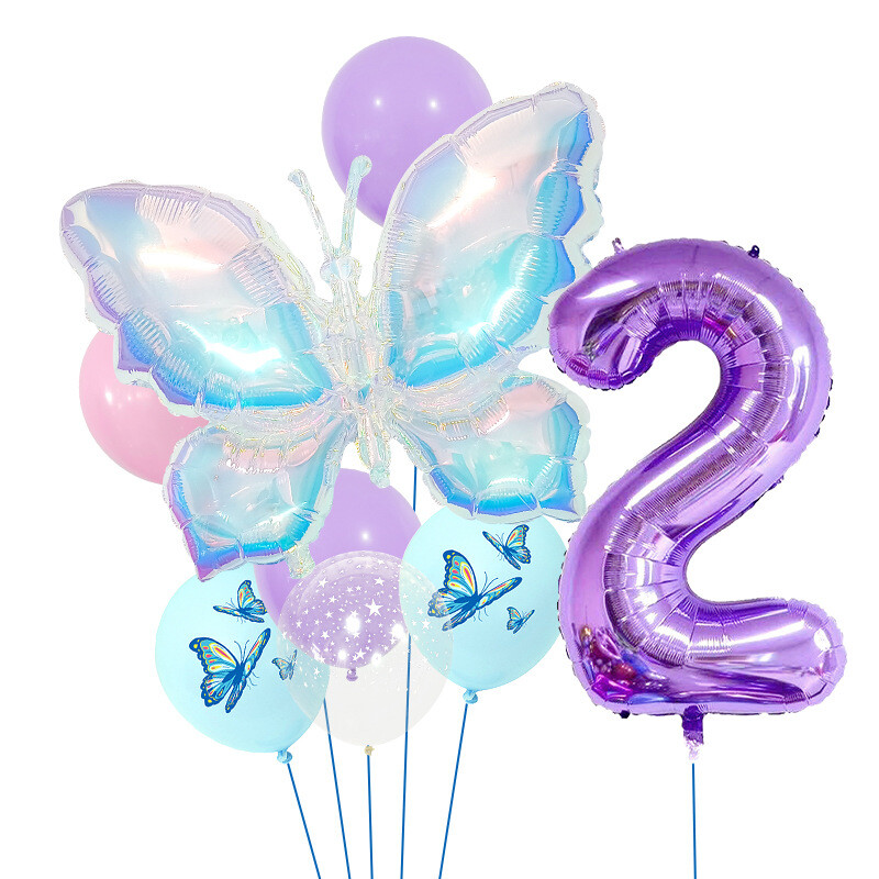 Džiunglių drugelių balionų rinkinys, 32 colių, violetinis rinkinys vaikų gimtadieniams ir darželio dekoracijoms bei fotografijos reikmenims