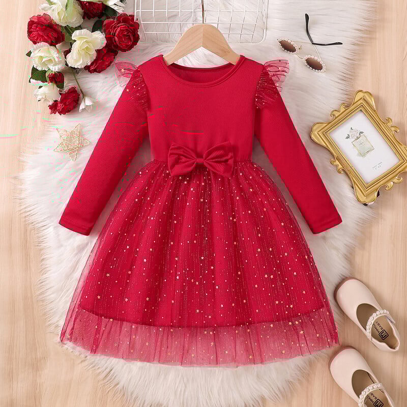 2025 m. nauja mados mergaičių suknelė pavasariui ir rudeniui, princesės suknelė, vaikų drabužiai