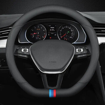 Нов универсален калъф за волан за кола от кожа Nappa, 15 инча (37-38 см), черен, неплъзгащ се, дишащ.