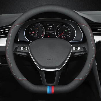 Нов универсален калъф за волан за кола от кожа Nappa, 15 инча (37-38 см), черен, неплъзгащ се, дишащ.