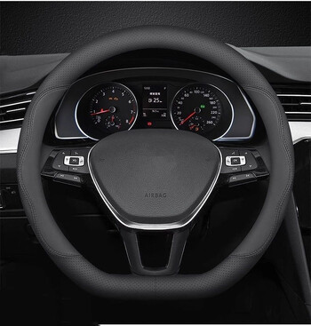 Нов универсален калъф за волан за кола от кожа Nappa, 15 инча (37-38 см), черен, неплъзгащ се, дишащ.