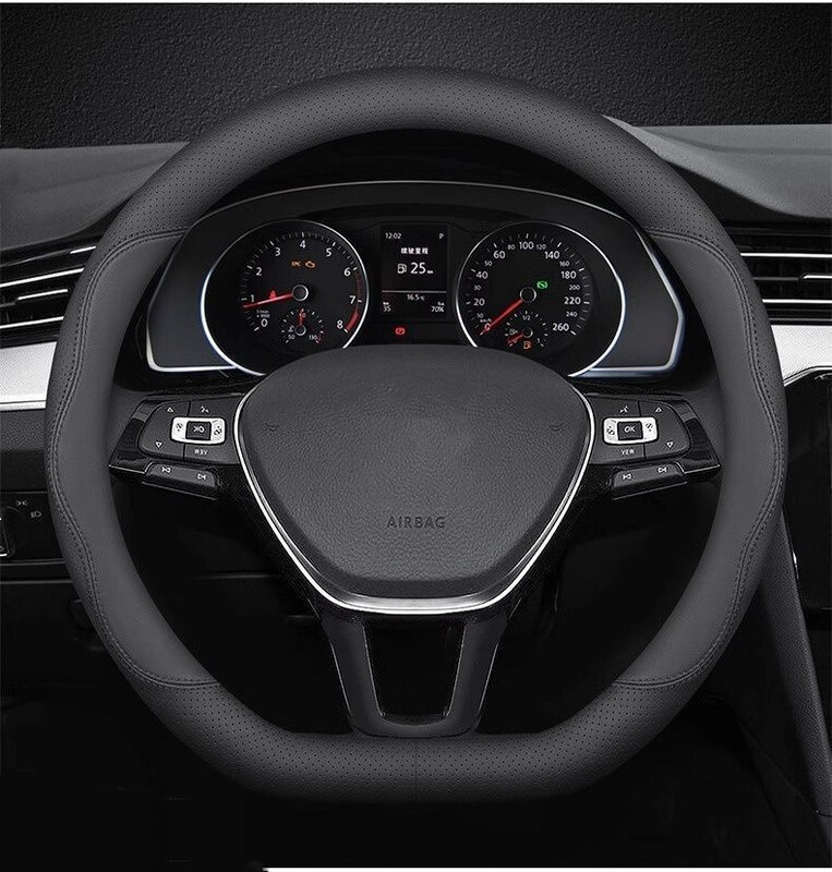 Νέο κάλυμμα τιμονιού αυτοκινήτου γενικής χρήσης από δέρμα Nappa, 15 ίντσες (37-38 cm), μαύρο, αντιολισθητικό, αναπνεύσιμο.