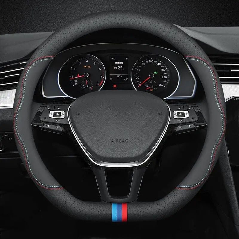 Νέο κάλυμμα τιμονιού αυτοκινήτου γενικής χρήσης από δέρμα Nappa, 15 ίντσες (37-38 cm), μαύρο, αντιολισθητικό, αναπνεύσιμο.