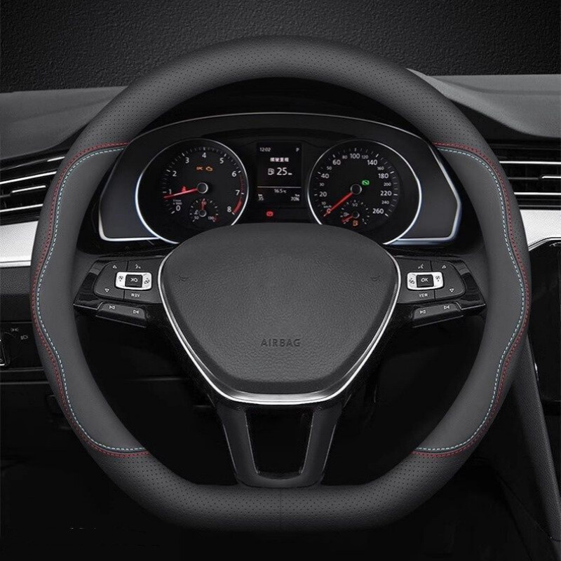 Νέο κάλυμμα τιμονιού αυτοκινήτου γενικής χρήσης από δέρμα Nappa, 15 ίντσες (37-38 cm), μαύρο, αντιολισθητικό, αναπνεύσιμο.