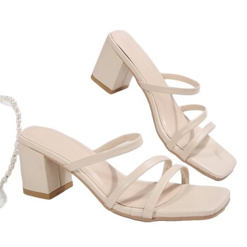 Naujos vasarinės juodos moteriškos basutės su dirželiais 2025 m., fėjos stiliaus, vidutinio aukščio kulno basutės, storas kulnas, bateliai su vienu dirželiu