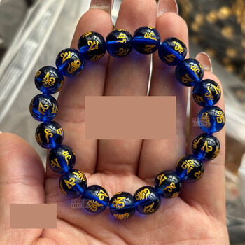 Staklena pozlaćena jednostruka narukvica sa šest simbola i mantrom, unisex, crvena, žuta, bijela, zelena, crna, staklena narukvica s pet elemenata