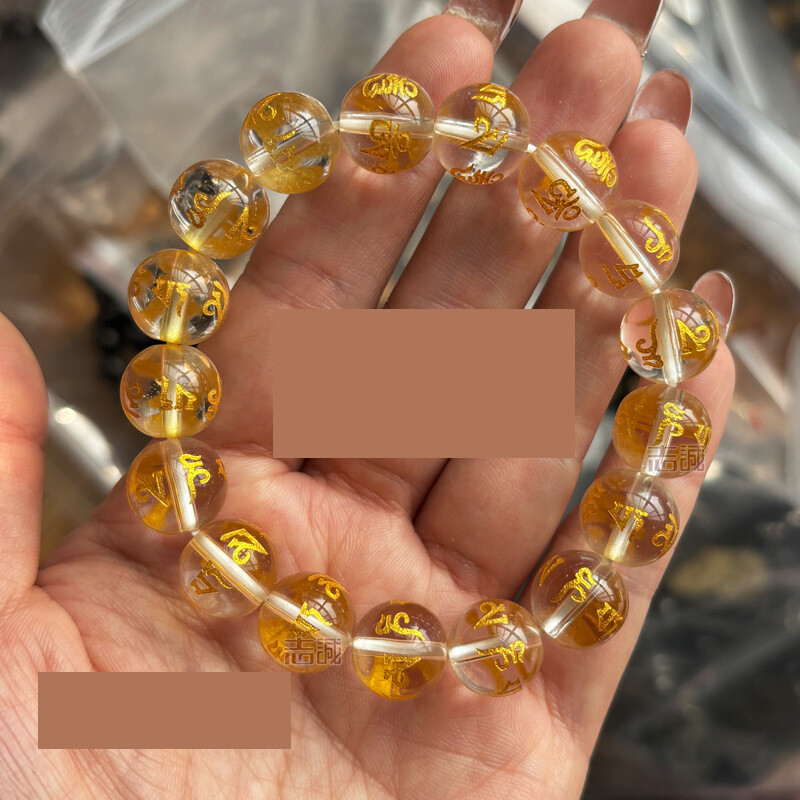 Staklena pozlaćena jednostruka narukvica sa šest simbola i mantrom, unisex, crvena, žuta, bijela, zelena, crna, staklena narukvica s pet elemenata