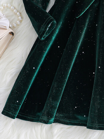 Есенно/зимна ретро рокля с V-образно деколте и дълъг ръкав, едноцветна, с пайети за рожден ден за тийнейджърки с колан