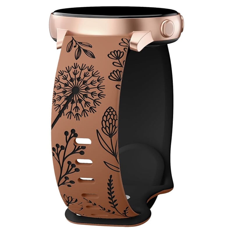 Curea de ceas universală de 20 mm cu motiv de păpădie gravat cu laser și încuietoare în formă de opt, potrivită pentru ceasurile Samsung și Huawei