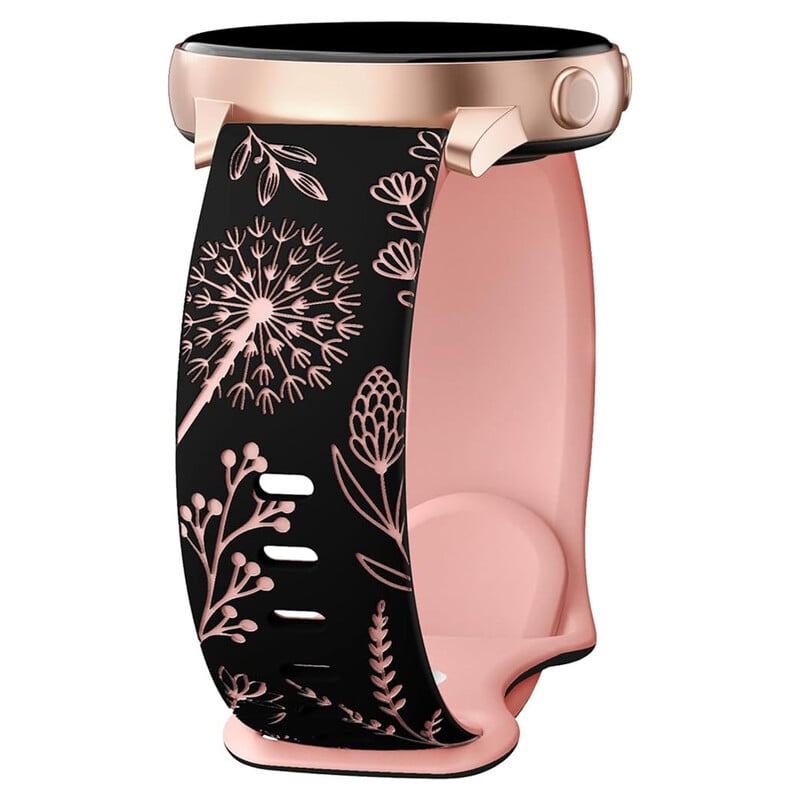 Curea de ceas universală de 20 mm cu motiv de păpădie gravat cu laser și încuietoare în formă de opt, potrivită pentru ceasurile Samsung și Huawei