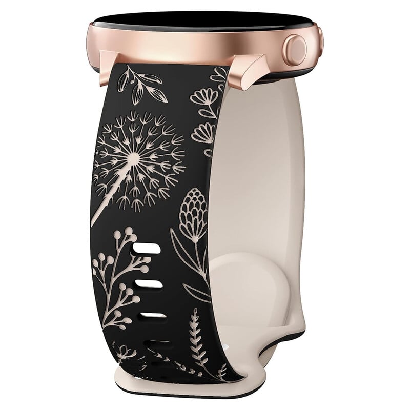 Curea de ceas universală de 20 mm cu motiv de păpădie gravat cu laser și încuietoare în formă de opt, potrivită pentru ceasurile Samsung și Huawei