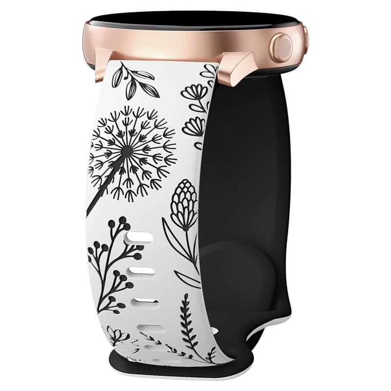 Curea de ceas universală de 20 mm cu motiv de păpădie gravat cu laser și încuietoare în formă de opt, potrivită pentru ceasurile Samsung și Huawei