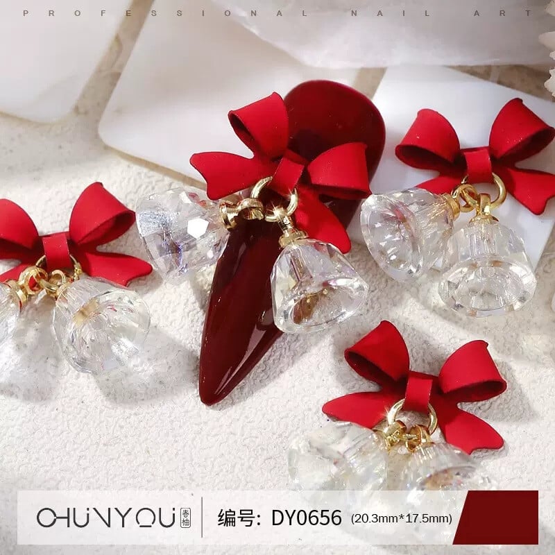 Karácsonyi körömdísz cirkóniumokkal (5 db), anyag, szalag, csengő, szarvas, karácsonyfa, medál, körömdísz nagykereskedelemben