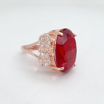 Οβάλ δαχτυλίδι με κόκκινο διαμάντι και ρουμπίνι, επιχρυσωμένο με ροζ χρυσό 18 καρατίων και σχήμα ουράνιου τόξου, δημοφιλές για ζωντανή μετάδοση, δαχτυλίδι με κόκκινο κρύσταλλο και παπιγιόν