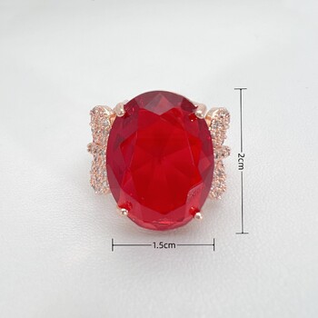 Οβάλ δαχτυλίδι με κόκκινο διαμάντι και ρουμπίνι, επιχρυσωμένο με ροζ χρυσό 18 καρατίων και σχήμα ουράνιου τόξου, δημοφιλές για ζωντανή μετάδοση, δαχτυλίδι με κόκκινο κρύσταλλο και παπιγιόν