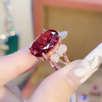 Οβάλ δαχτυλίδι με κόκκινο διαμάντι και ρουμπίνι, επιχρυσωμένο με ροζ χρυσό 18 καρατίων και σχήμα ουράνιου τόξου, δημοφιλές για ζωντανή μετάδοση, δαχτυλίδι με κόκκινο κρύσταλλο και παπιγιόν