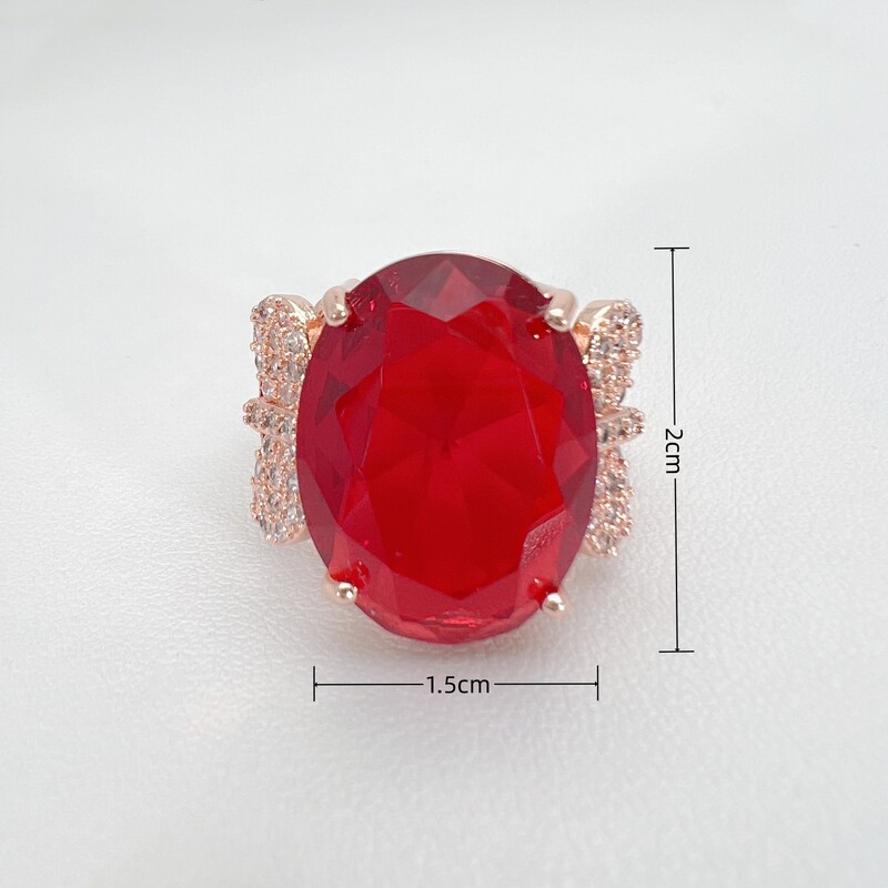 Οβάλ δαχτυλίδι με κόκκινο διαμάντι και ρουμπίνι, επιχρυσωμένο με ροζ χρυσό 18 καρατίων και σχήμα ουράνιου τόξου, δημοφιλές για ζωντανή μετάδοση, δαχτυλίδι με κόκκινο κρύσταλλο και παπιγιόν