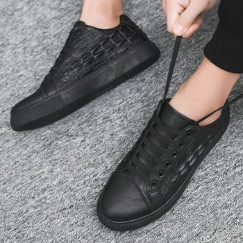 Férfi alkalmi cipők, sokoldalú modern cipők, férfi sportcipők, krokodilmintás bőr, fényes, tiszta fekete, férfi munkacipők