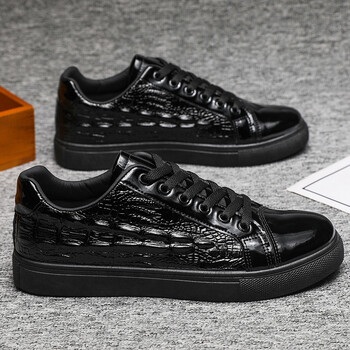 Férfi alkalmi cipők, sokoldalú modern cipők, férfi sportcipők, krokodilmintás bőr, fényes, tiszta fekete, férfi munkacipők