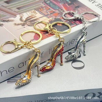 Нов трансграничен едро на едро цвете високи токчета кристал ключодържател за кола висулка сплав кристал дамска чанта ключодържател