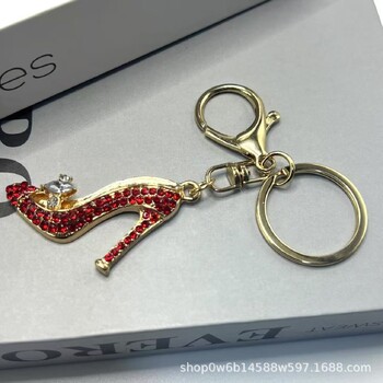 Нов трансграничен едро на едро цвете високи токчета кристал ключодържател за кола висулка сплав кристал дамска чанта ключодържател