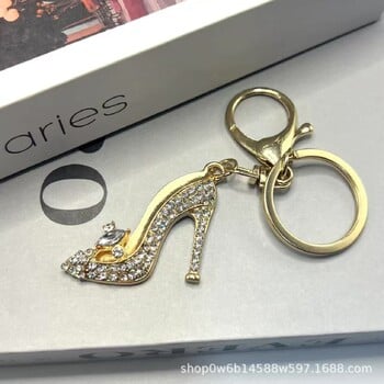 Нов трансграничен едро на едро цвете високи токчета кристал ключодържател за кола висулка сплав кристал дамска чанта ключодържател