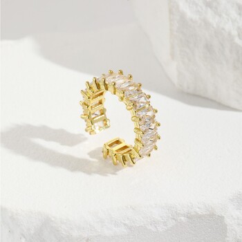 Inel deschis roz-alb cu incrustații de diamante din cupru, vânzare internațională, bijuterie unică, inel reglabil oval și pătrat geometric de lux ușor