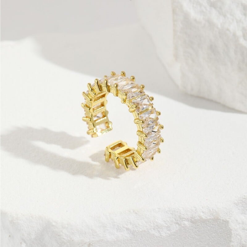 Inel deschis roz-alb cu incrustații de diamante din cupru, vânzare internațională, bijuterie unică, inel reglabil oval și pătrat geometric de lux ușor