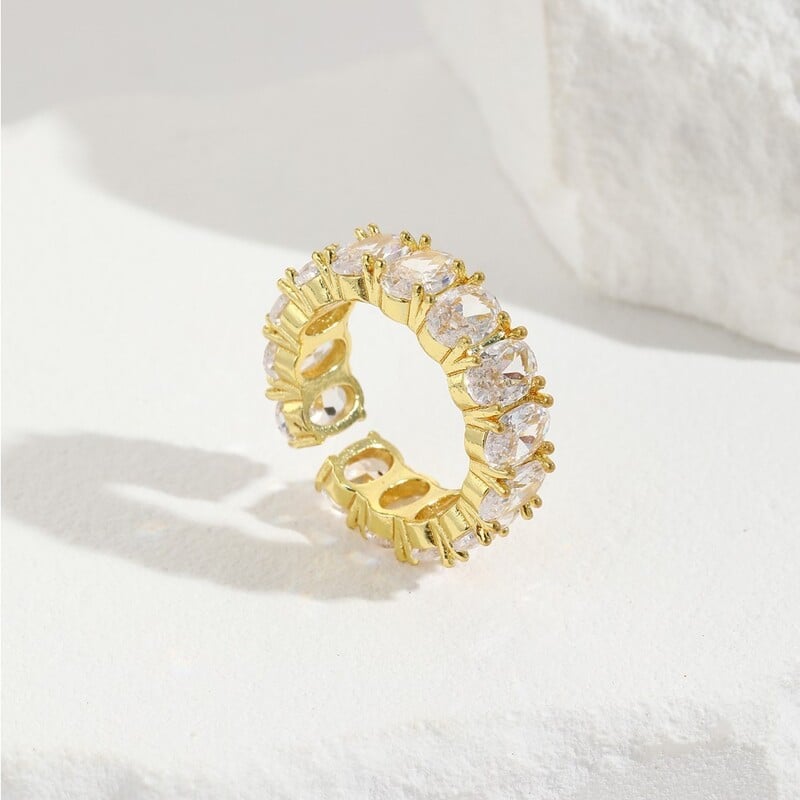 Inel deschis roz-alb cu incrustații de diamante din cupru, vânzare internațională, bijuterie unică, inel reglabil oval și pătrat geometric de lux ușor