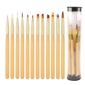 Oriģinālu koka nagu mākslas otu komplekts (12 gēla nagu otiņas ar apaļiem galiem, franču pusmēness formas otiņa)