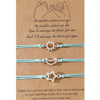 Регулируема восъчна въжена гривна за жени, гривна с картичка за приятелство в европейски и американски стил, ръчно тъкана гривна за приятелство със слънце, луна и звезди.