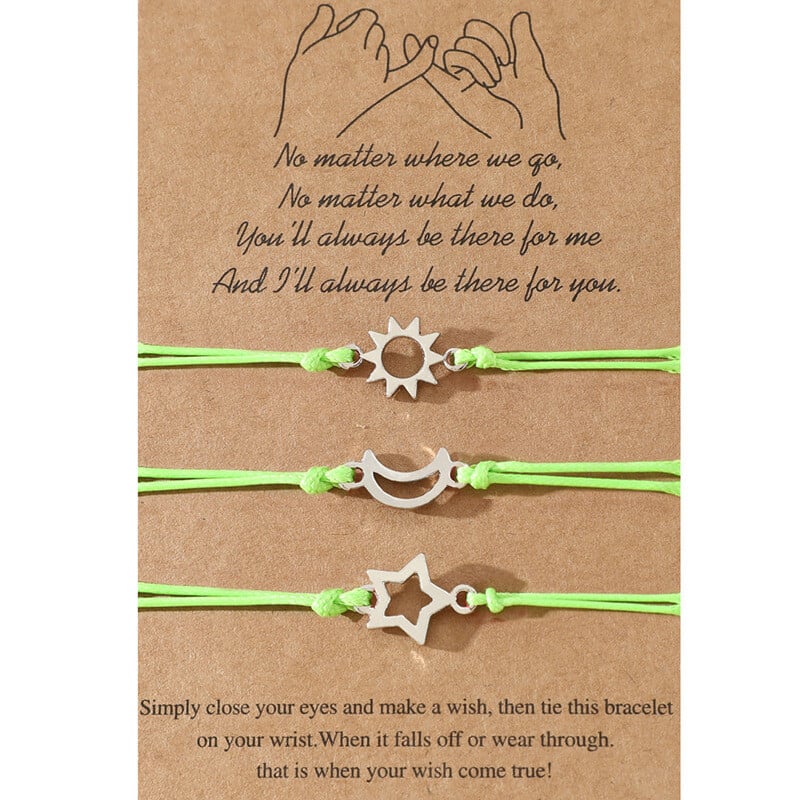 Регулируема восъчна въжена гривна за жени, гривна с картичка за приятелство в европейски и американски стил, ръчно тъкана гривна за приятелство със слънце, луна и звезди.