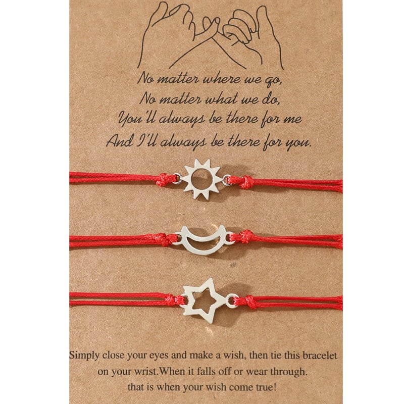 Регулируема восъчна въжена гривна за жени, гривна с картичка за приятелство в европейски и американски стил, ръчно тъкана гривна за приятелство със слънце, луна и звезди.