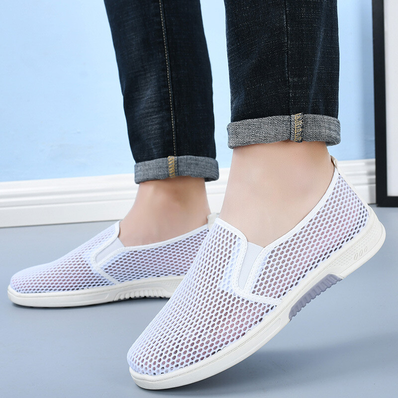 Muške prozračne mrežaste cipele, novi stil ljeto 2025., ribarski stil, stare platnene cipele iz Pekinga, ležerne bijele tenisice sa šupljim rupama.