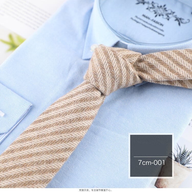 Vīriešu biznesa kaklasaite no vilnas korejiešu stilā, formāla un profesionāla, 7 cm modernas svītras, tiešais vairumtirdzniecības piedāvājums no rūpnīcas.