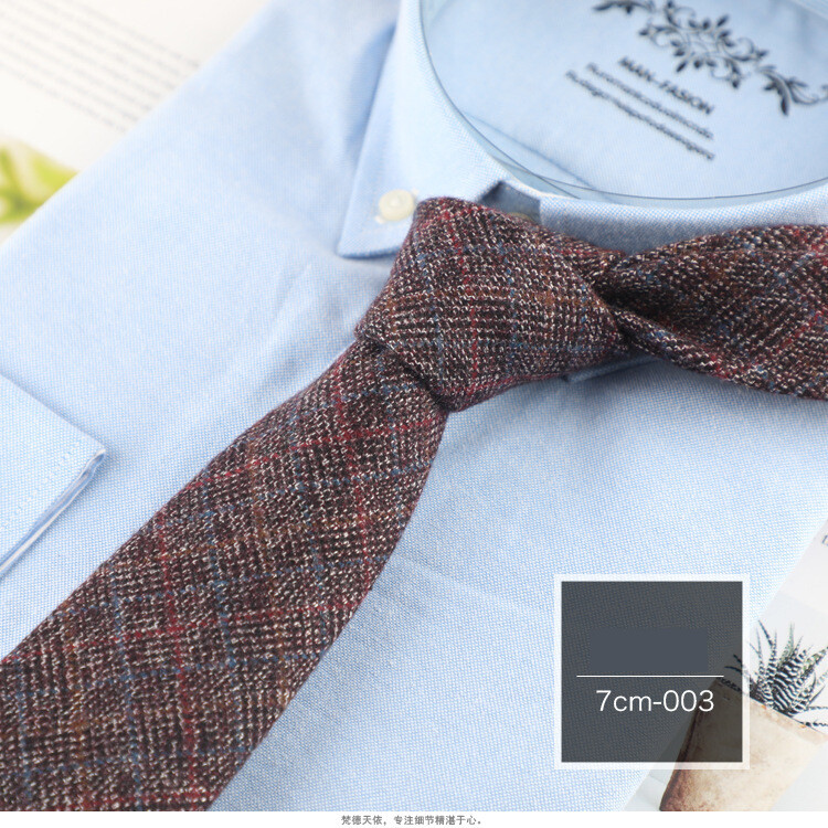 Vīriešu biznesa kaklasaite no vilnas korejiešu stilā, formāla un profesionāla, 7 cm modernas svītras, tiešais vairumtirdzniecības piedāvājums no rūpnīcas.