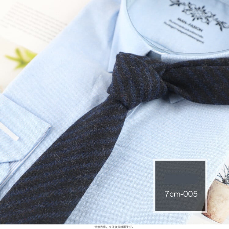 Vīriešu biznesa kaklasaite no vilnas korejiešu stilā, formāla un profesionāla, 7 cm modernas svītras, tiešais vairumtirdzniecības piedāvājums no rūpnīcas.
