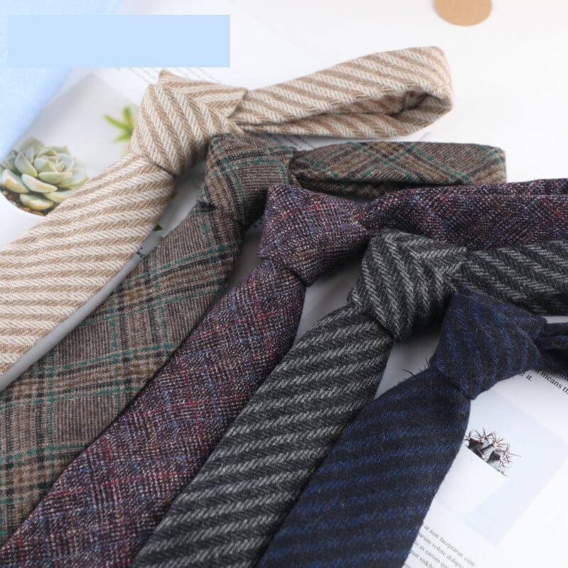 Vīriešu biznesa kaklasaite no vilnas korejiešu stilā, formāla un profesionāla, 7 cm modernas svītras, tiešais vairumtirdzniecības piedāvājums no rūpnīcas.