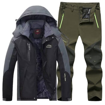 Vīriešu ūdensnecaurlaidīgas flīsa oderētas āra bikses un kokvilnas jakas komplekts. Pārdotākās vīriešu bikses ar flīsa oderi un kokvilnas jaku