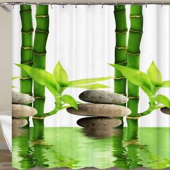 Perdea de duș modernă cu imprimeu 3D, cu model de pădure, cârlige pentru perdea de duș cu peisaj de plante și copaci verzi, decor impermeabil pentru baie