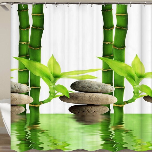 Perdea de duș modernă cu imprimeu 3D, cu model de pădure, cârlige pentru perdea de duș cu peisaj de plante și copaci verzi, decor impermeabil pentru baie