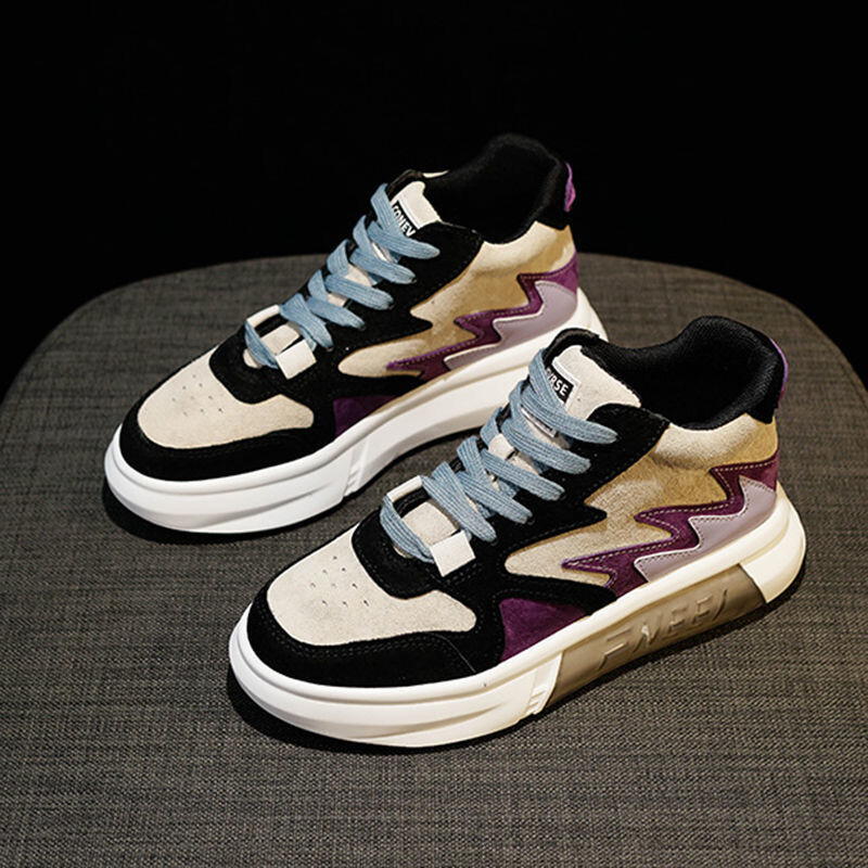 Modernas sieviešu kedas no īstas mīkstas ādas, biezas, jauns rudens stils, bieza zole, sporta-ikdienas, sieviešu apavi ar krāsu blokiem