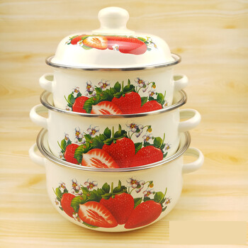 Nostalgiškas sustorintas puodas su dviem rankenomis, greito paruošimo spagečių dubuo, troškintuvas, indukcinės viryklės emaliuotas sriubos dubuo, buitinis emaliuotas sriubos dubuo su dangčiu