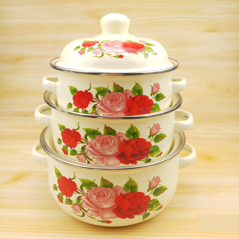 Nostalgiškas sustorintas puodas su dviem rankenomis, greito paruošimo spagečių dubuo, troškintuvas, indukcinės viryklės emaliuotas sriubos dubuo, buitinis emaliuotas sriubos dubuo su dangčiu