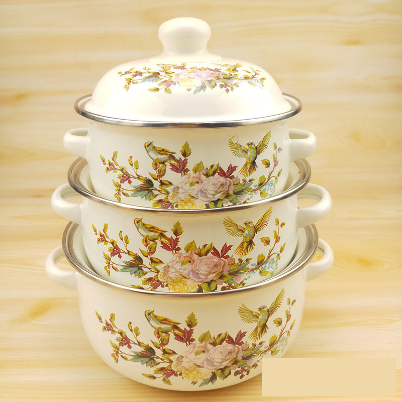 Nostalgiškas sustorintas puodas su dviem rankenomis, greito paruošimo spagečių dubuo, troškintuvas, indukcinės viryklės emaliuotas sriubos dubuo, buitinis emaliuotas sriubos dubuo su dangčiu