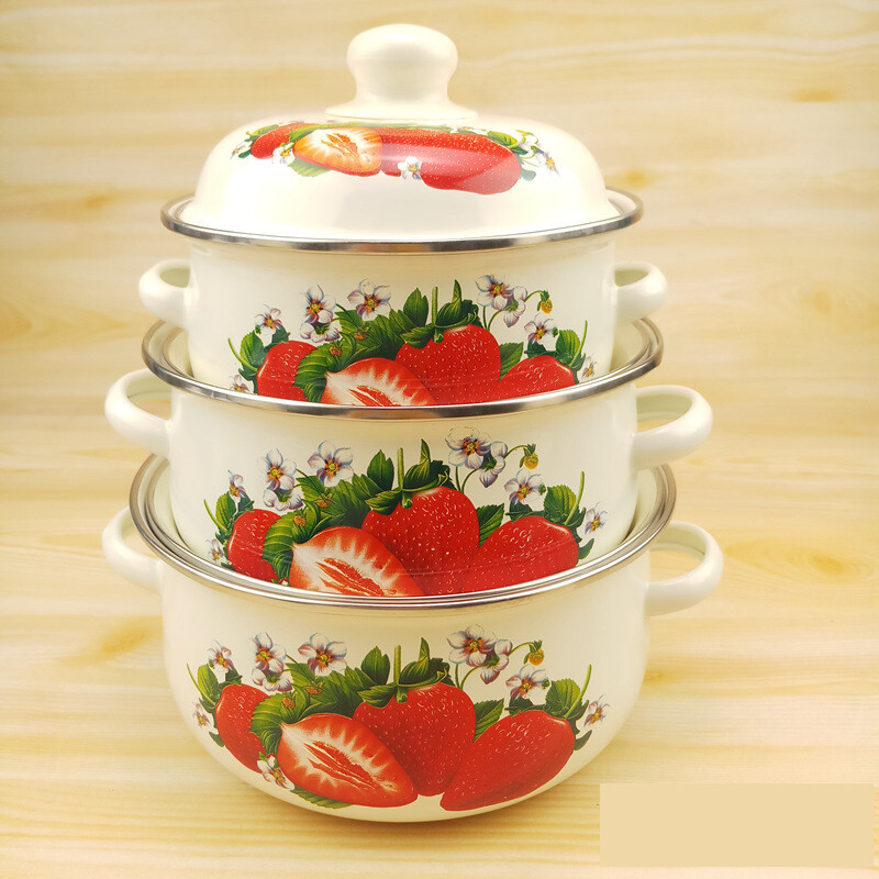 Nostalgiškas sustorintas puodas su dviem rankenomis, greito paruošimo spagečių dubuo, troškintuvas, indukcinės viryklės emaliuotas sriubos dubuo, buitinis emaliuotas sriubos dubuo su dangčiu